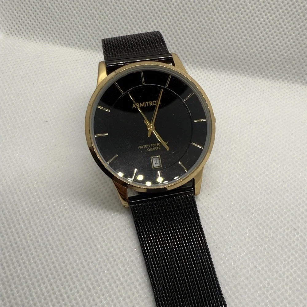 Armitron Gold and Black Mesh Strap Watch
